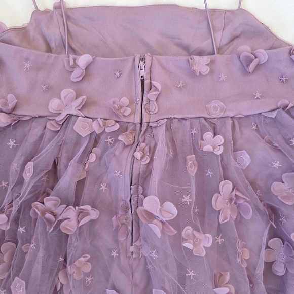 Trixxi Lavender 3D Floral Appliqué Tulle Babydoll Top - Picture 8 of 10
